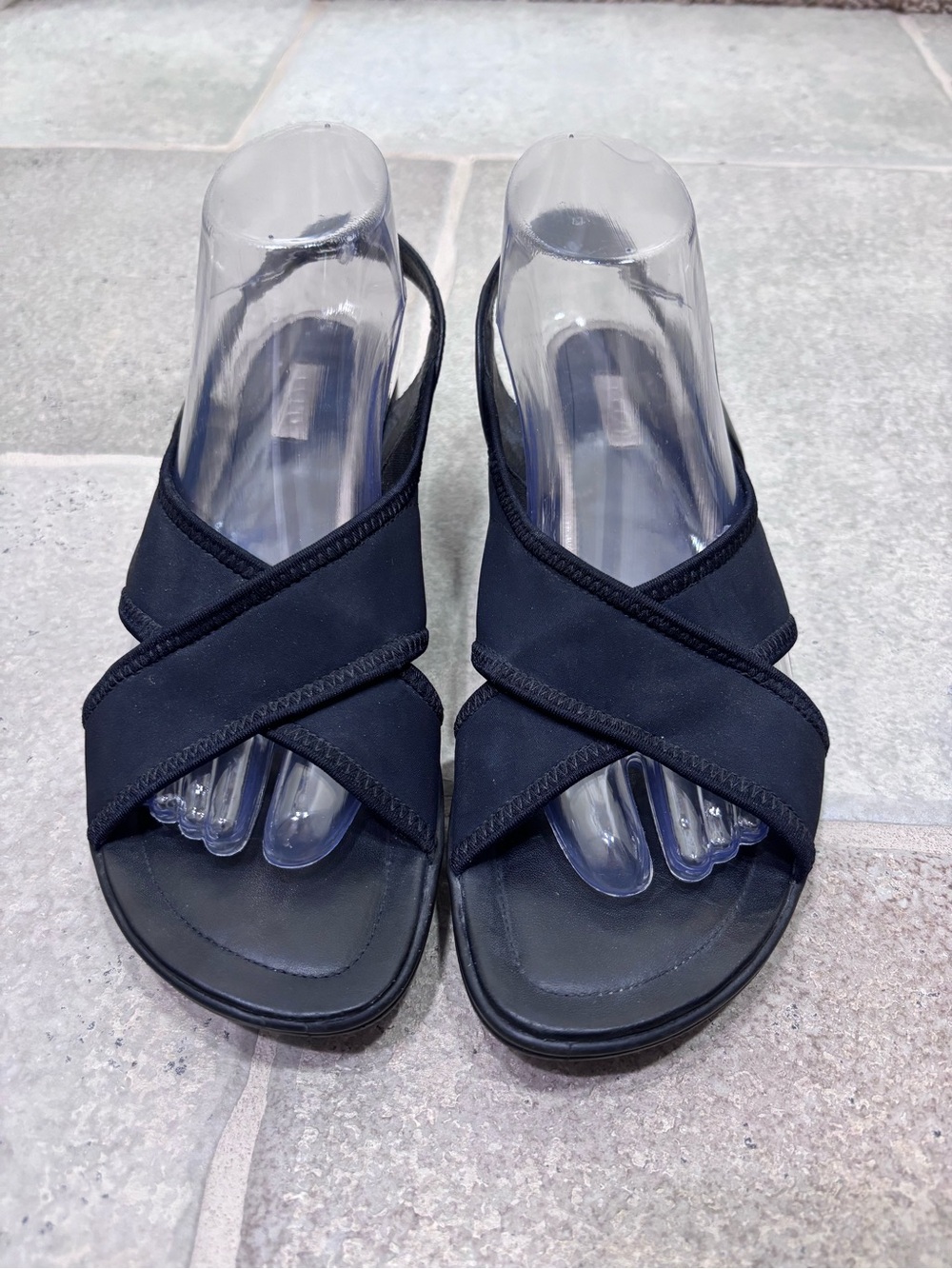 Ecco Stretch Textile Cross-Strap Slingback Wedge Sandal Women’s 40 (9) Black